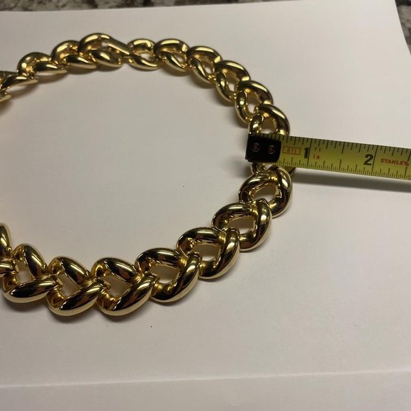 Signed Maxine Denker Wide Chunky Statement Necklace Gold Tone Chain - Picture 8 of 10